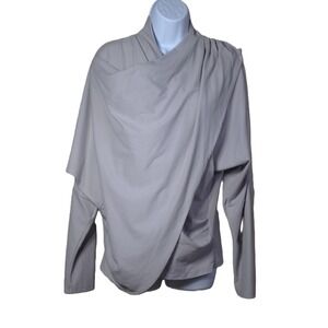 Exclusive Woman's Large Draped Wrap Front Long Sleeve Asymmetrical Top Grey